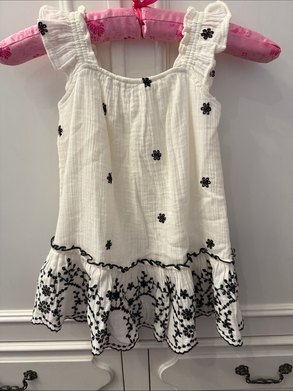 Zara White Dress with Black Floral Embroidery